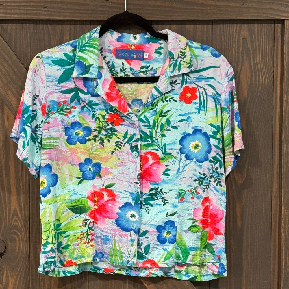 Vintage Jams World Women’s Petit Fleur Button Front Floral Top Blouse Shirt Sz L